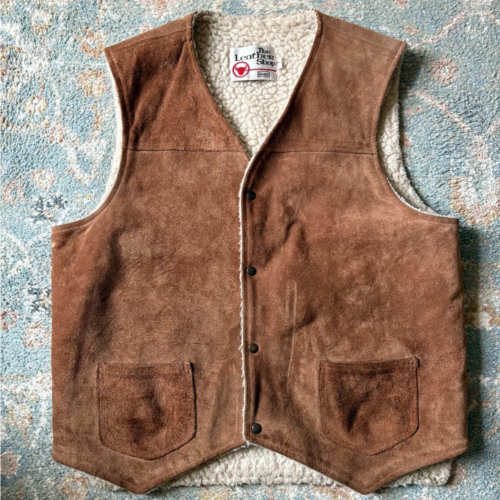 Vintage Brown Suede Vest with Sherpa Lining